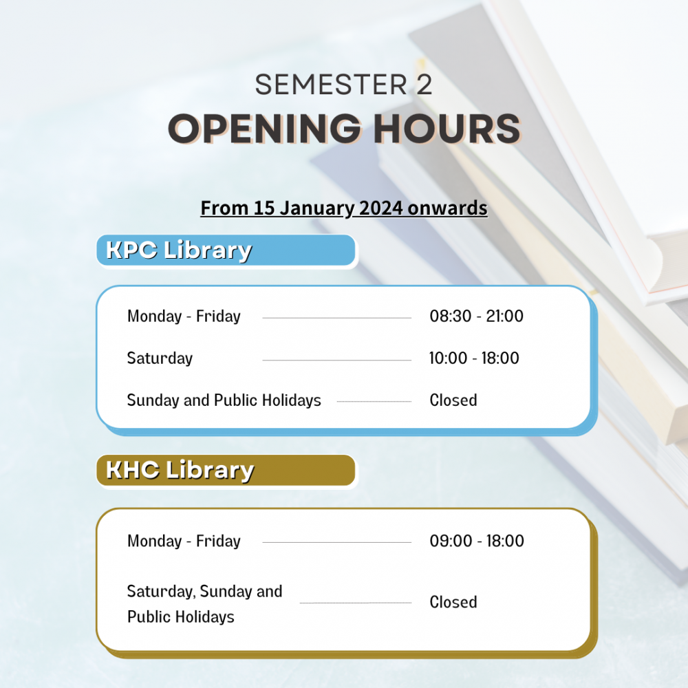 Tung Wah College Library Library Opening Hours in Semester 2